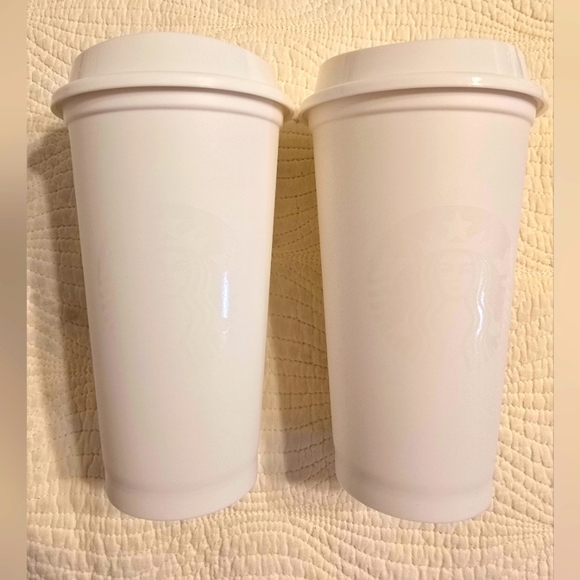 Starbucks Other - NWOT Starbucks White Reusable Coffee Cups With Sippy Lids